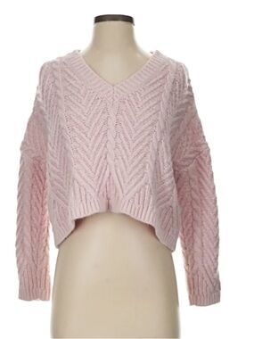 PacSun Light Pink Cable Knit V-Neck Cropped Sweater